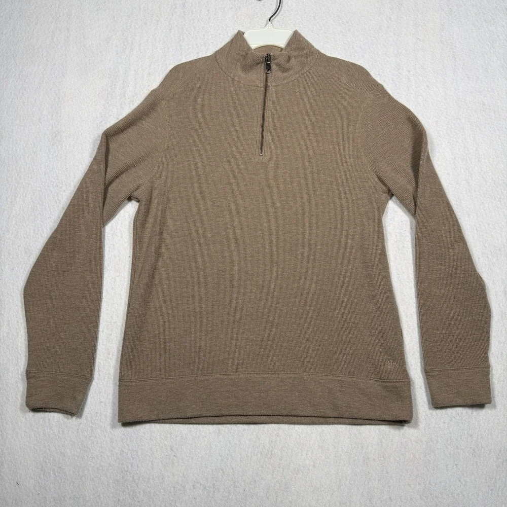 Banana Republic Mens Brown Waffle Knit Quarter Zip Pullover Sweater Medium